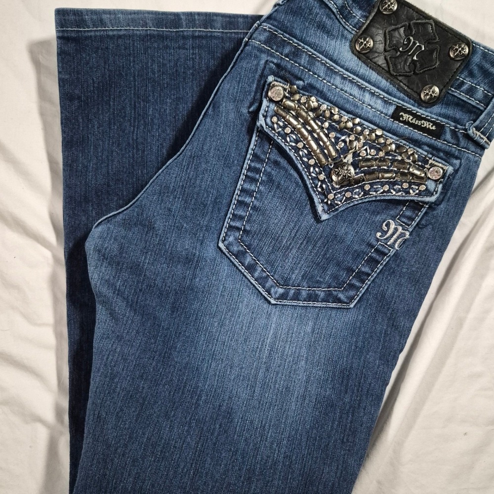 Miss Me Bootcut Jeans JP5489B2 Dark Wash Embellished Flap Pocket Size 29